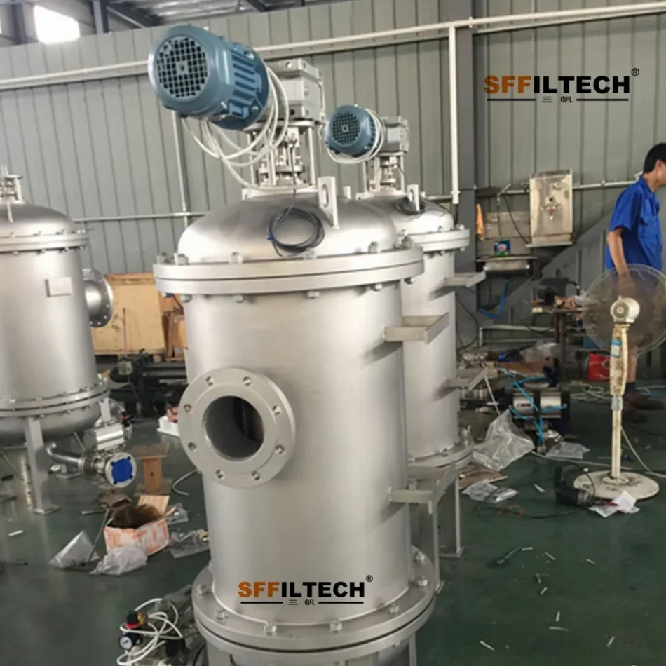 Industrial filter unit for material separation.