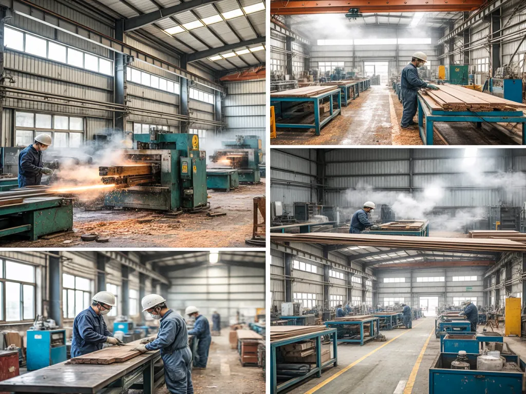 Factory workers operating machinery