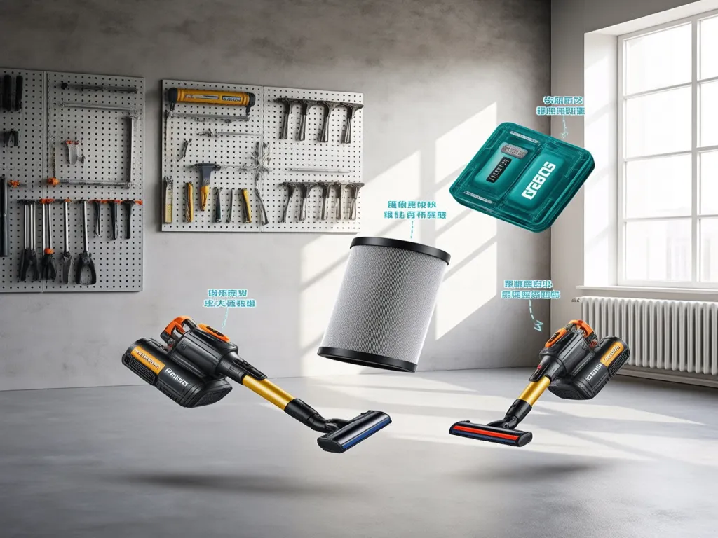 Shop vac filters and tools in a workshop setting