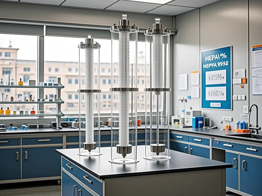 Lab setting with HEPA filter efficiency testing equipment