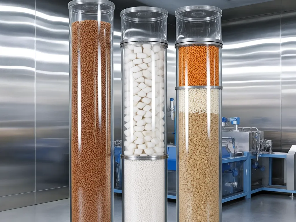 Layers of filter materials in transparent cylinders