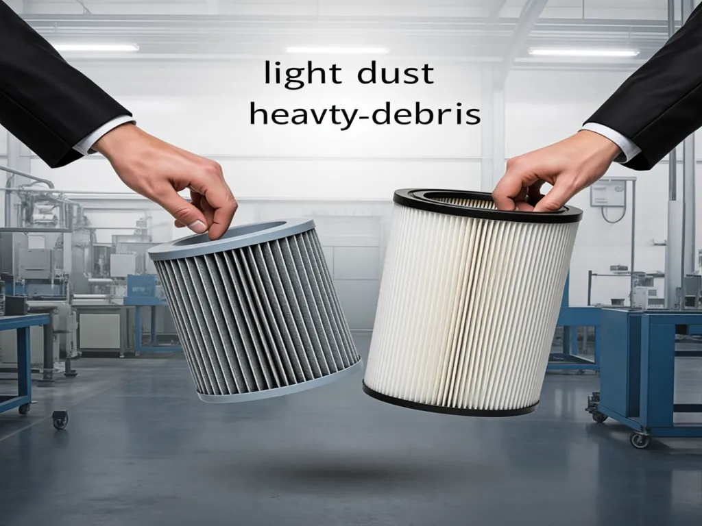 Comparison of light dust and heavy debris shop vac filters