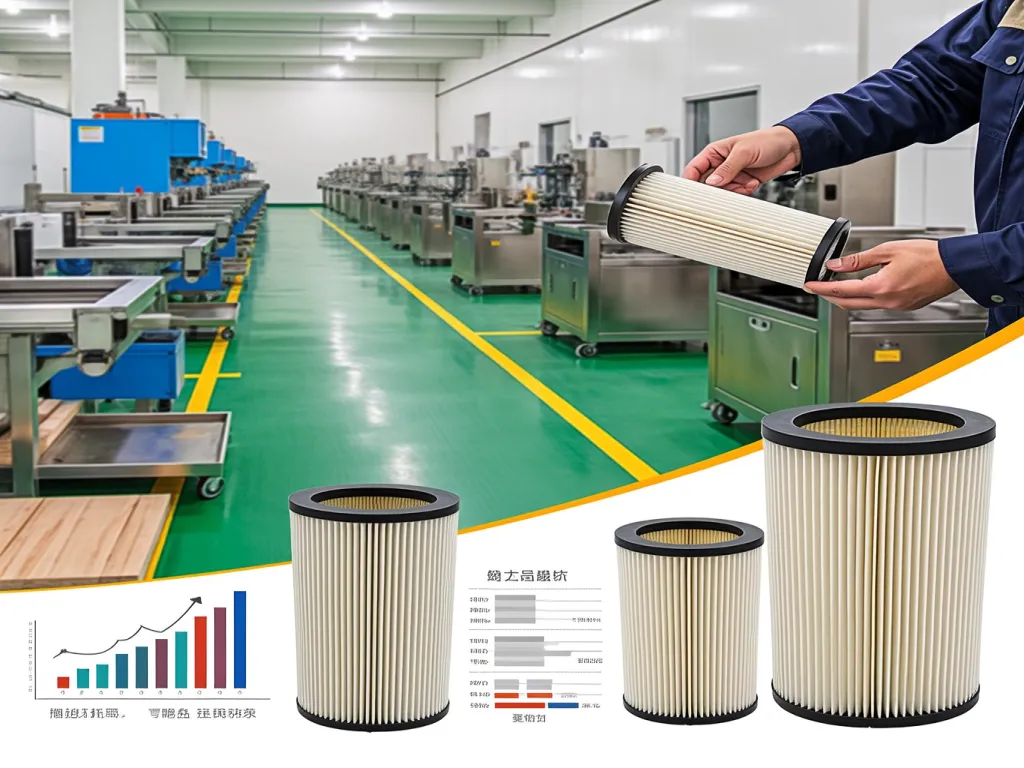 Production line with shop vac disposable filter bags