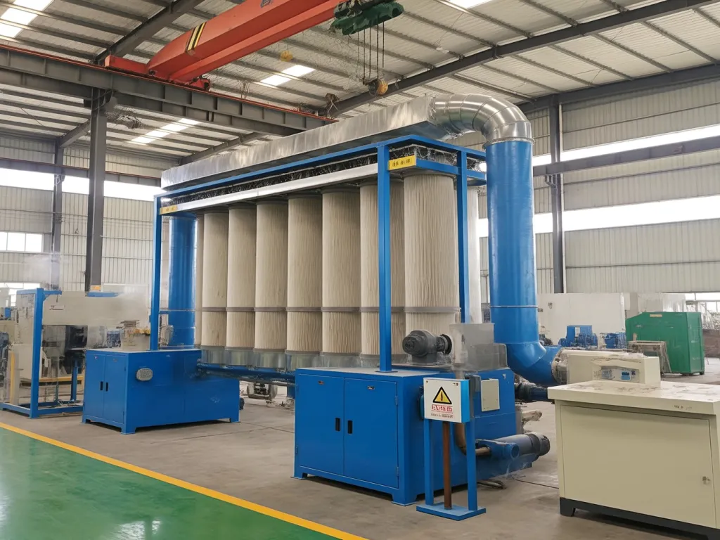 Industrial dust collector system in a factory