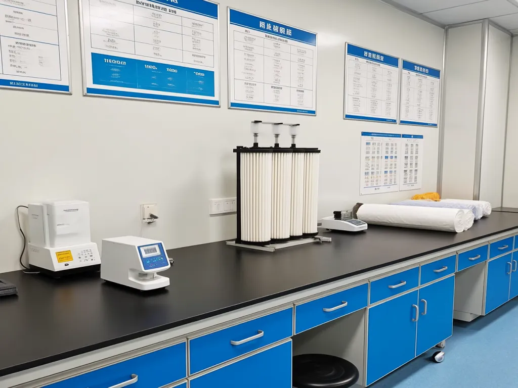 Lab testing setup for filter bags