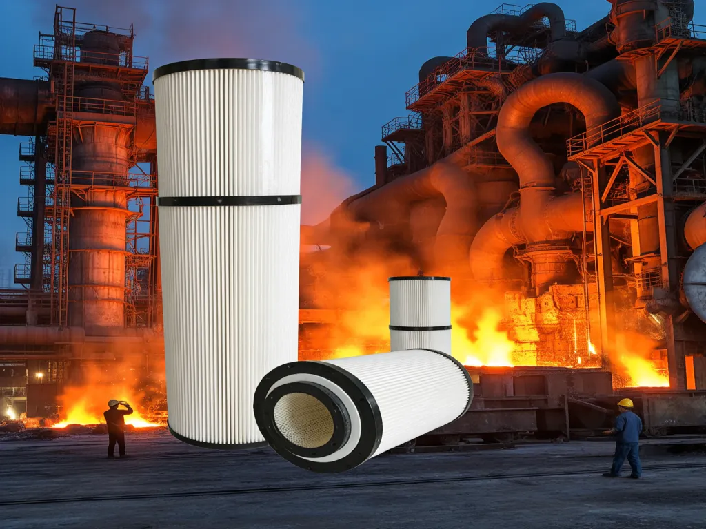 PTFE filter cylinders in industrial factory setting