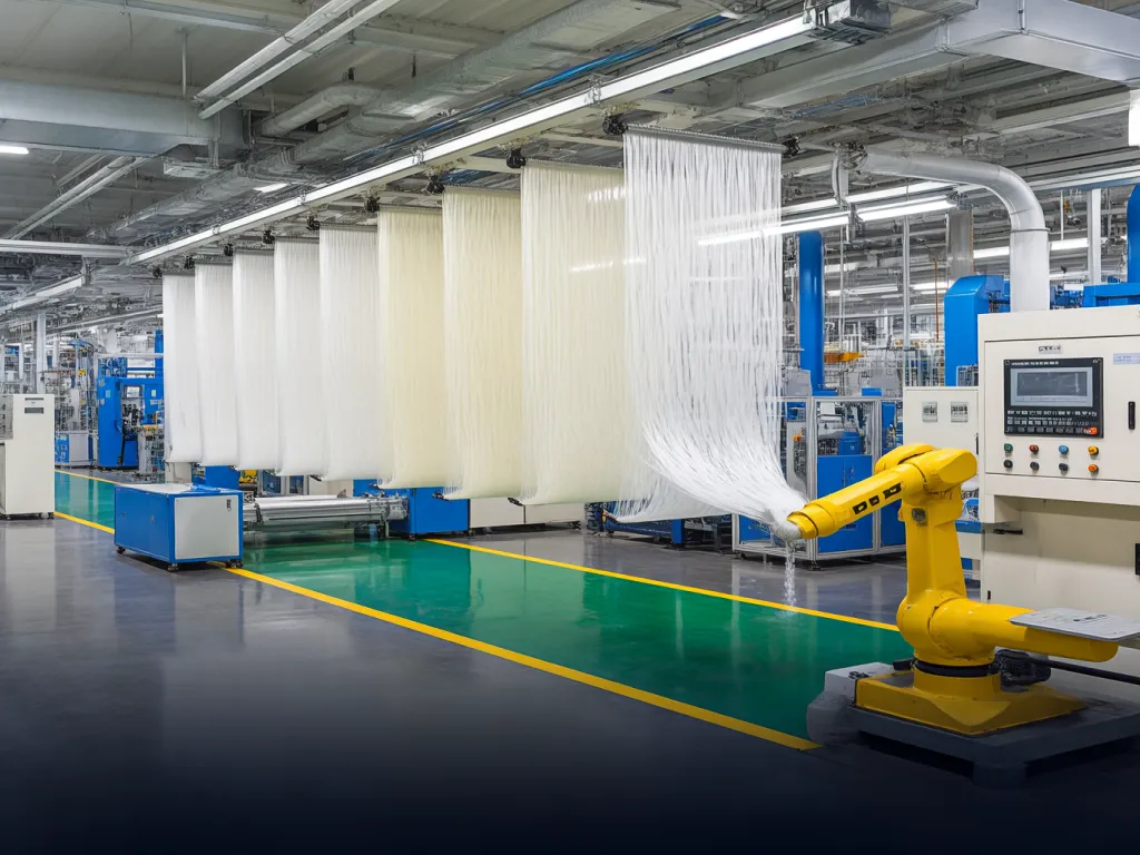 Filter material being manufactured in a factory