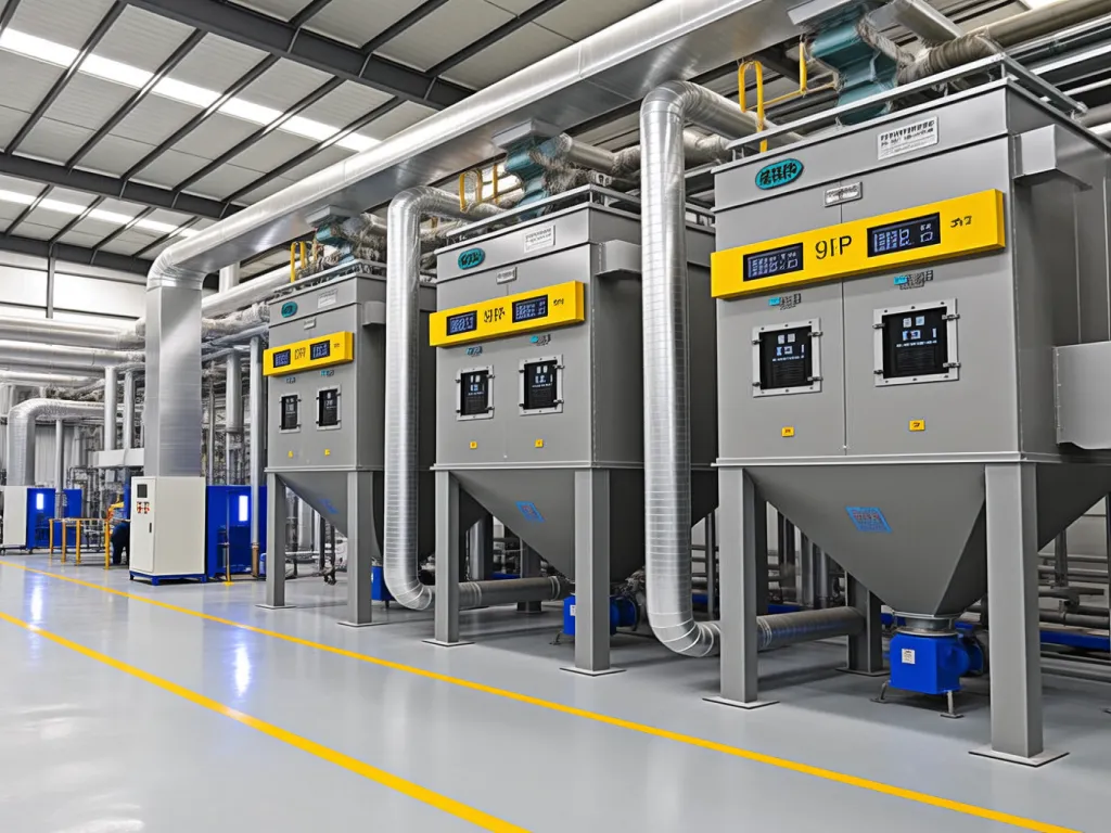 Modern industrial bag filter dust collector system in a large facility