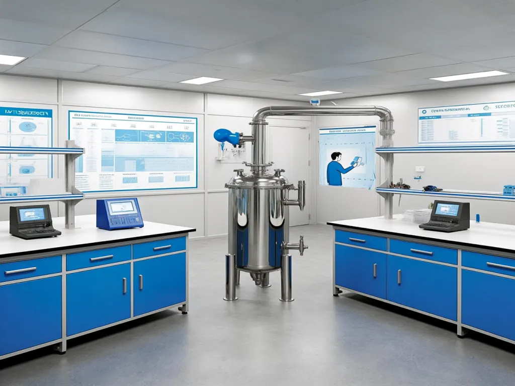 Lab setting with equipment for testing bag filter housings