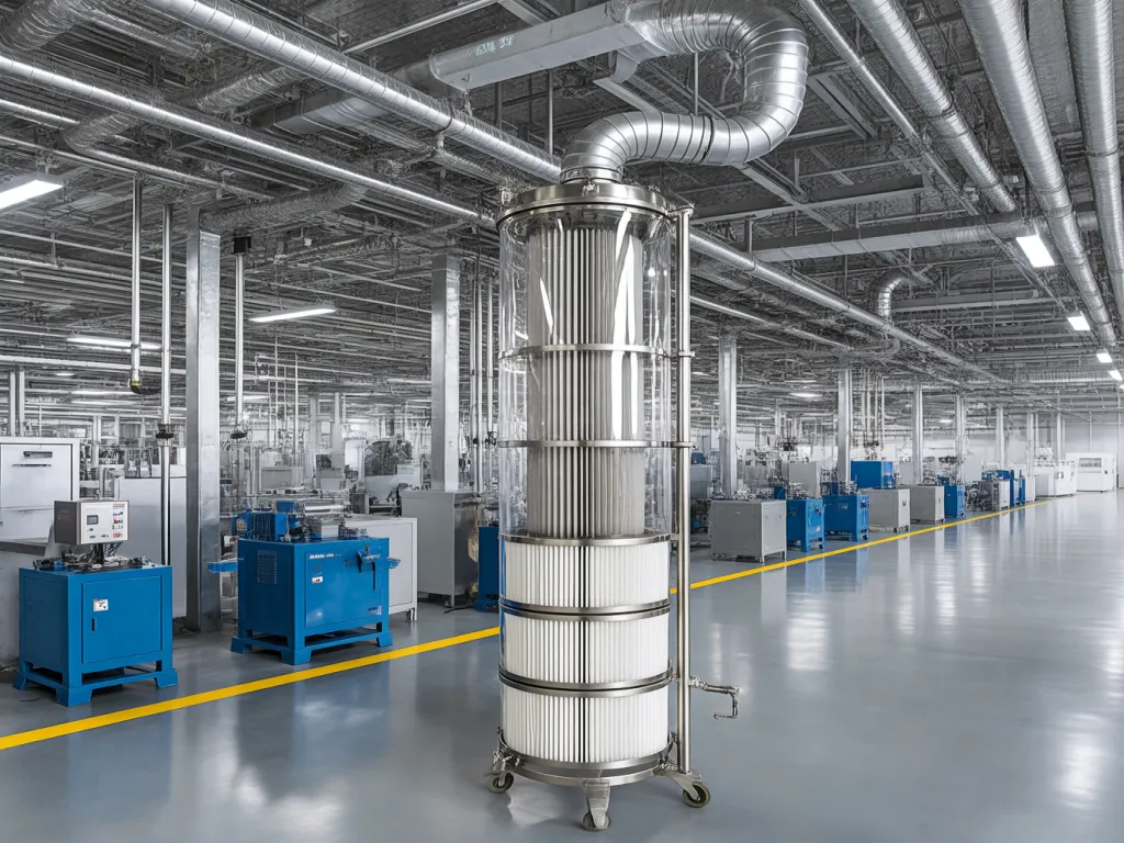 Industrial bag filter housing in a factory setting