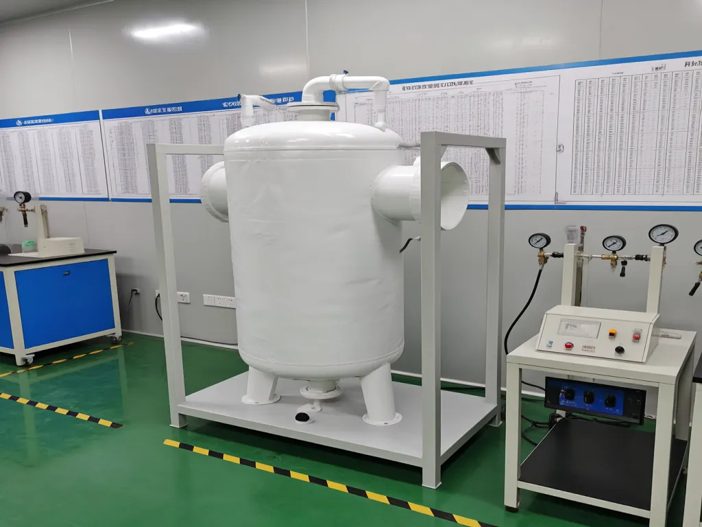 Industrial PVC filter system in testing environment