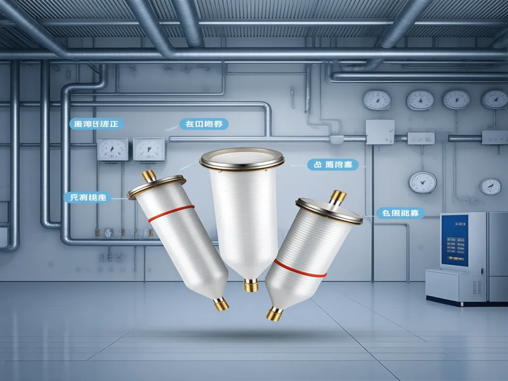 Filter bags in different sizes displayed in an industrial environment