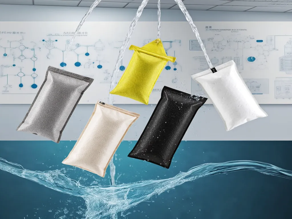 Colored filter bags for water treatment submerged in water