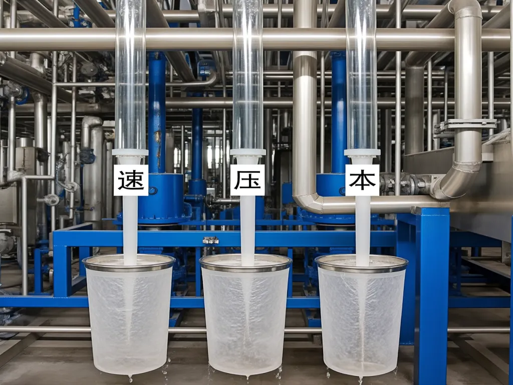 Dewatering filter bags in operation within industrial system