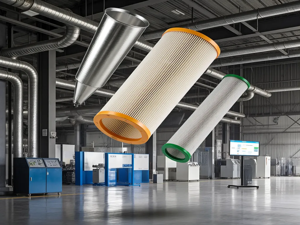 Industrial filter bags for dust collectors in a factory setting