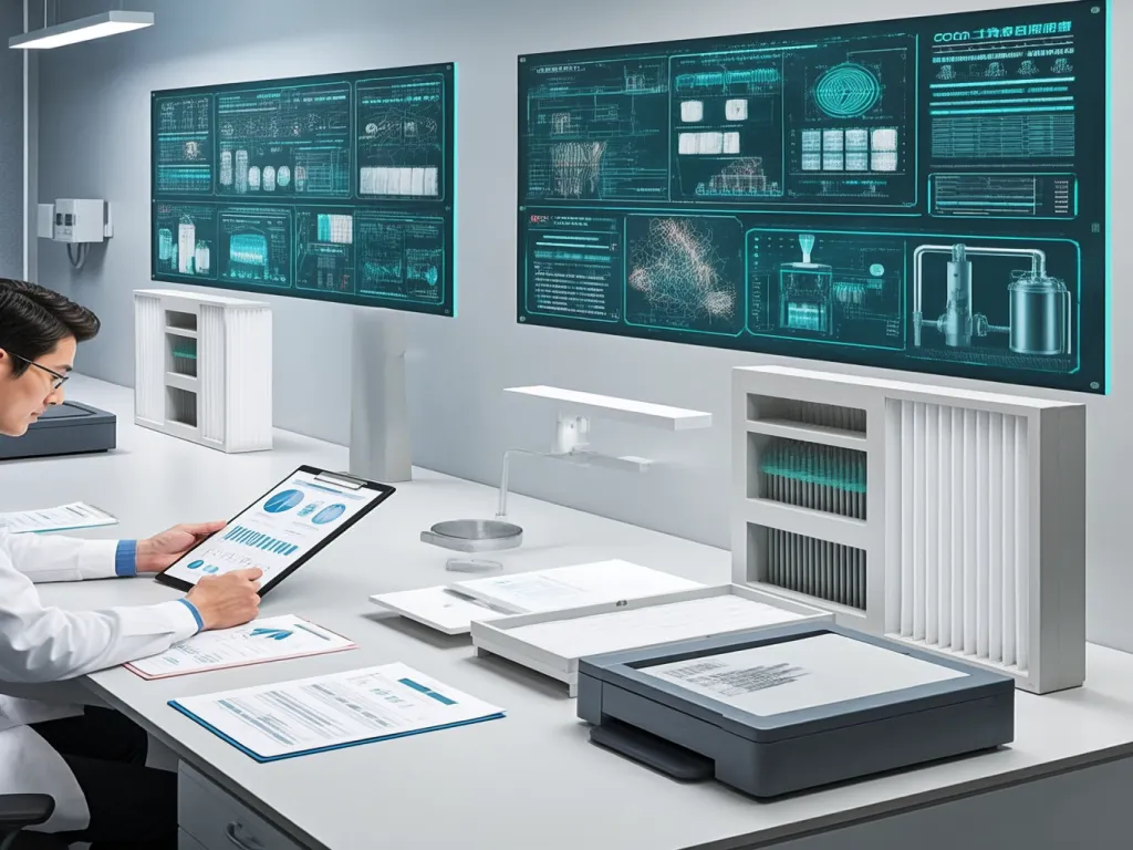 Quality control office with digital monitoring of filter bag production