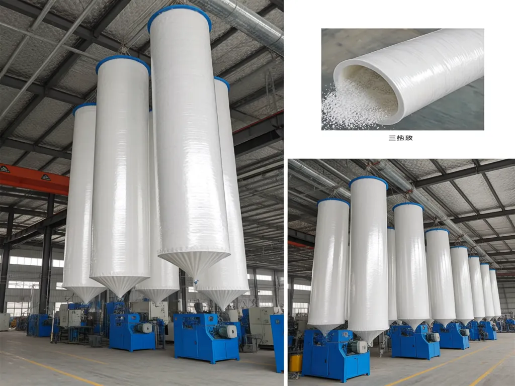 Industrial filter bags in production line inside a factory