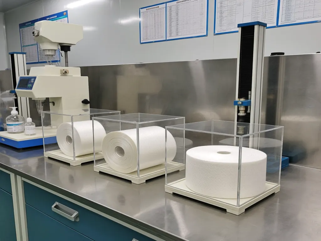 Rolls of industrial filter material on display