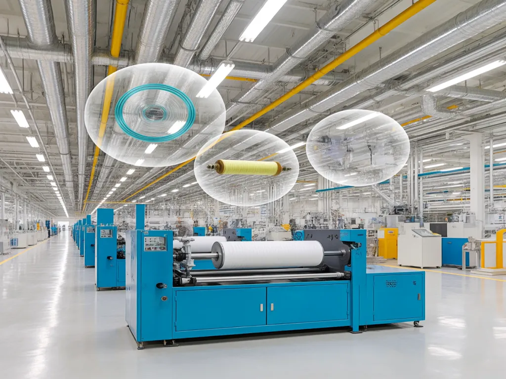 Production line for industrial filter bags in a factory