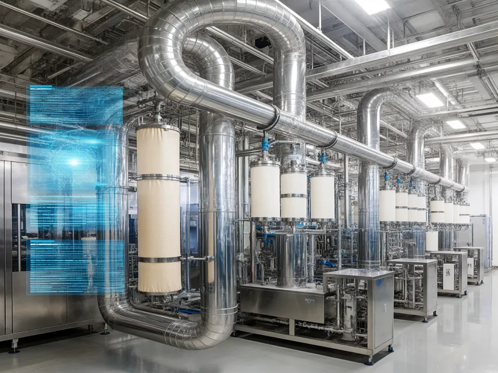 Modern industrial facility with high efficiency industrial filter bag systems