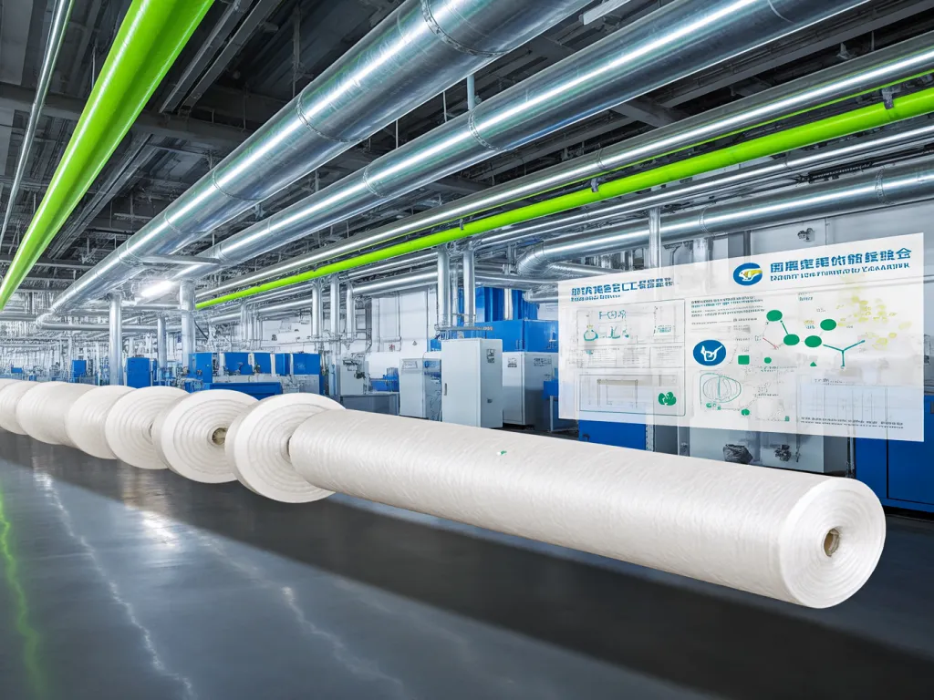 Rolls of filter bag material in an industrial facility