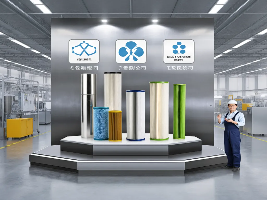 Display of various industrial filter bags with company logos