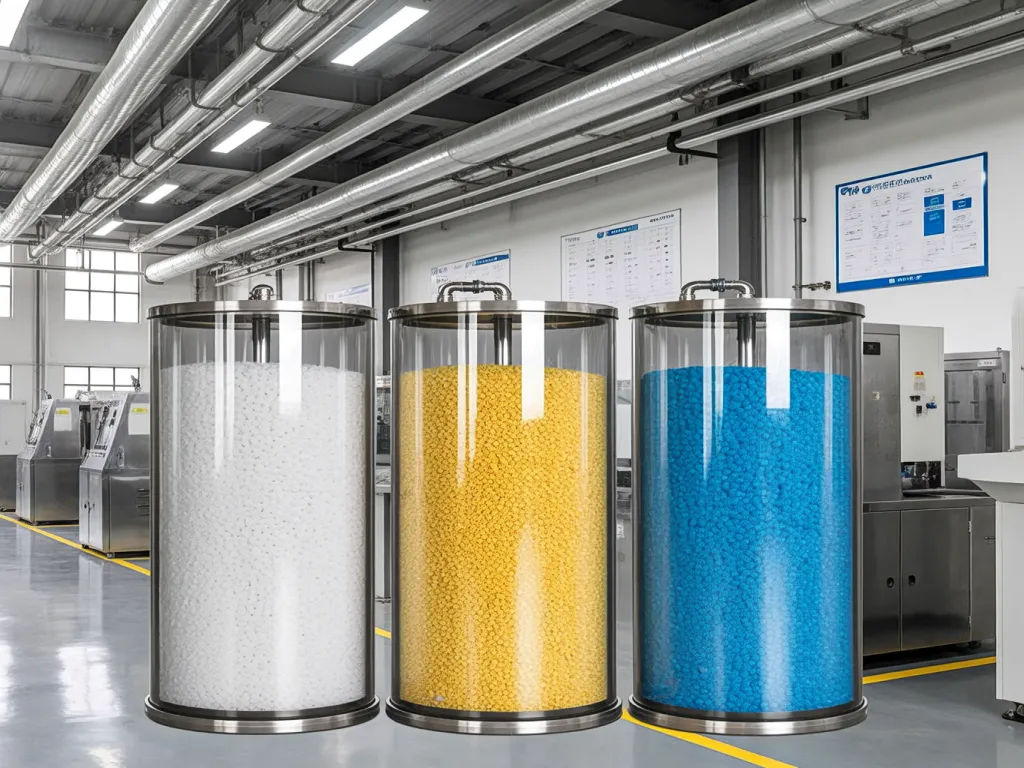 Industrial liquid filter bag materials displayed in transparent containers