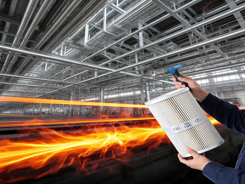 Polyester felt filter bag for industrial use with fire effect background