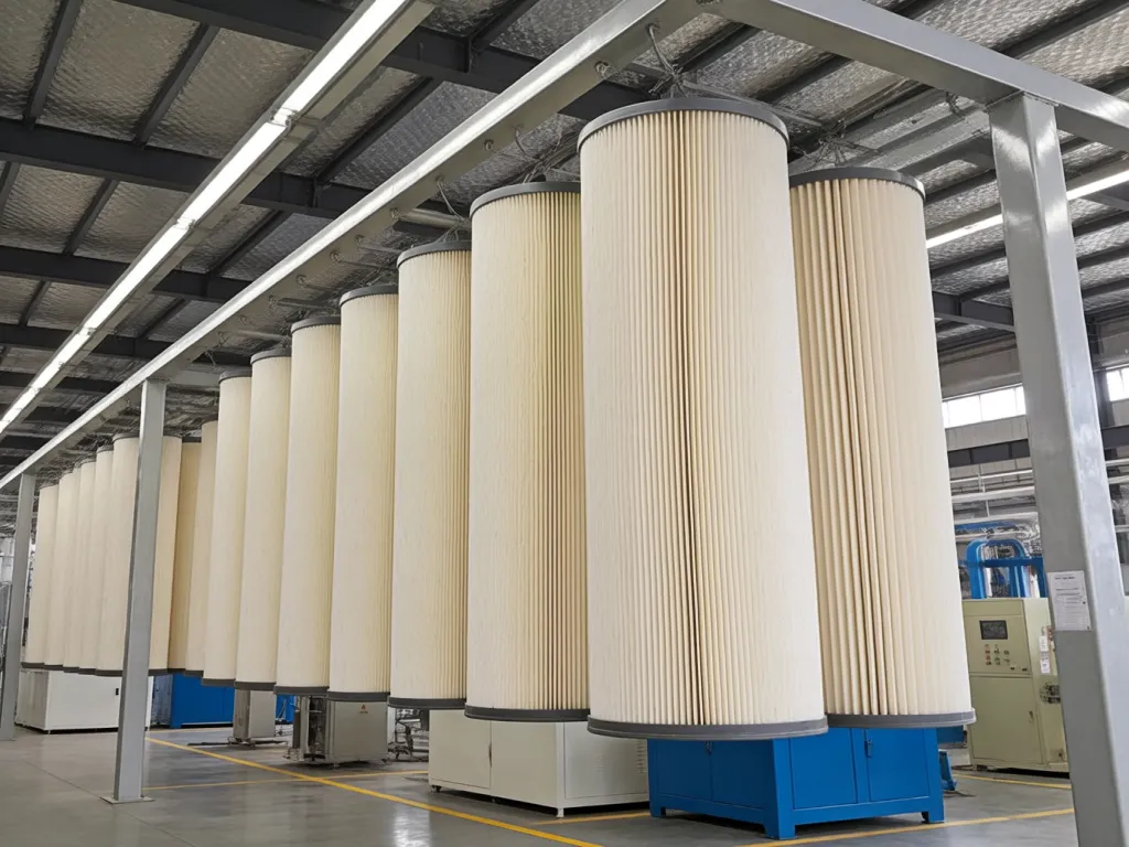 Polyester felt filter bags in production line