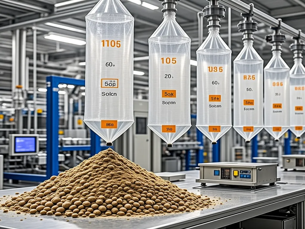 Polyester filter bags processing industrial materials in factory