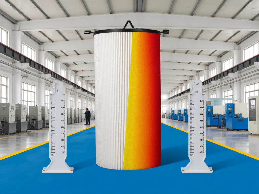 Measuring height of high durability polyester felt filter bag in factory