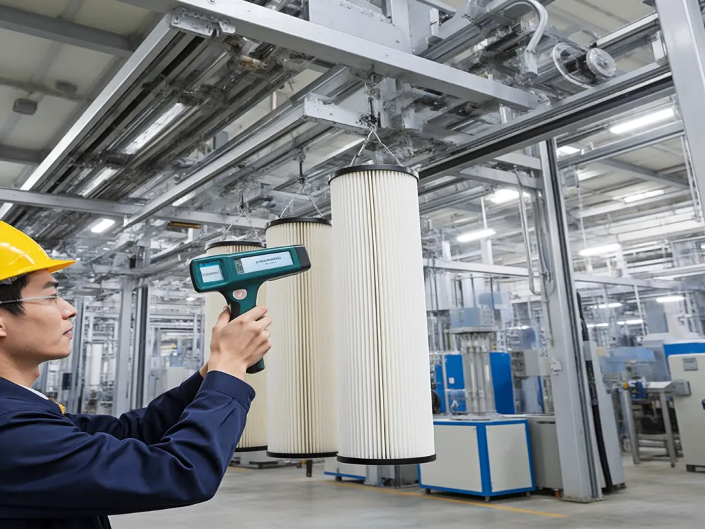 Quality checking polyester felt filter bag in industrial filtration plant