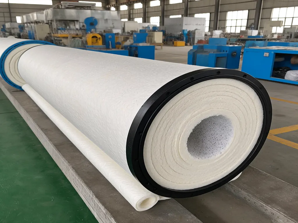 Rolled polyester felt filter bag in industrial setting