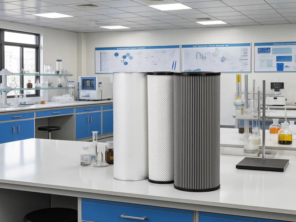Polyester felt filter bags in lab for quality testing