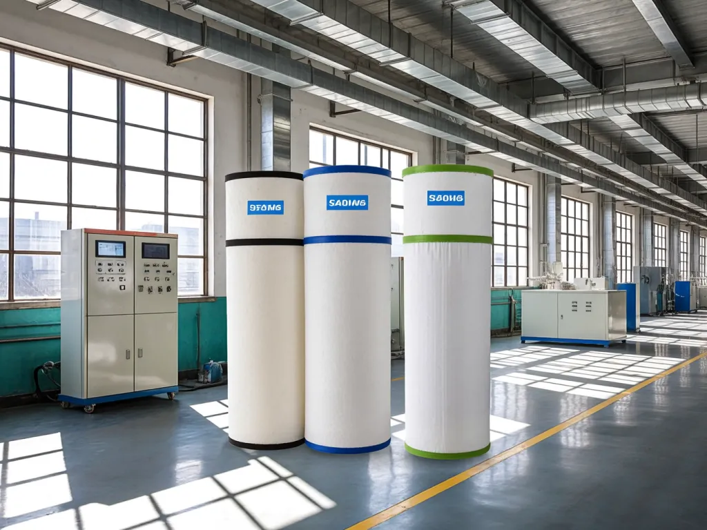 Polyester filter rolls in factory environment