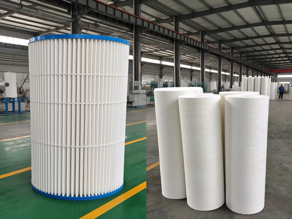 Polyester filter cylinders and rolls in factory