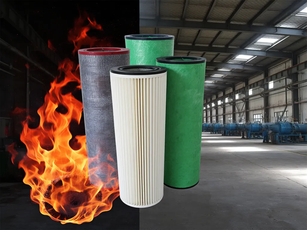 Different types of polyester felt filter bags in industrial setting
