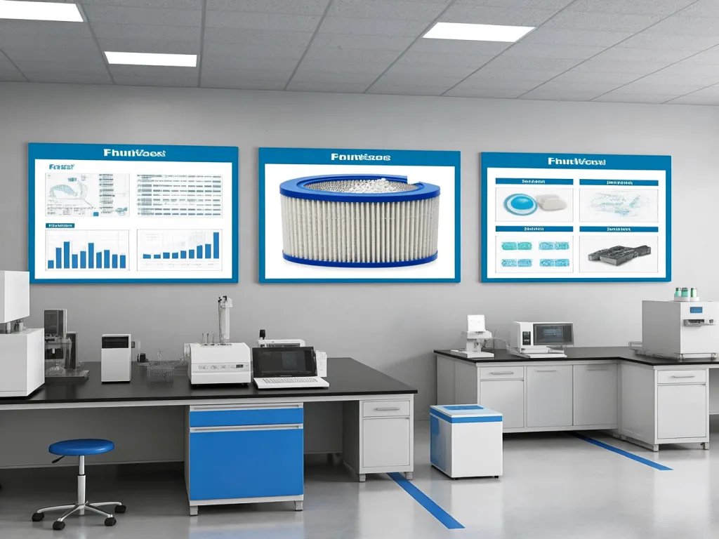 Display of a felt filter and related data in a modern laboratory
