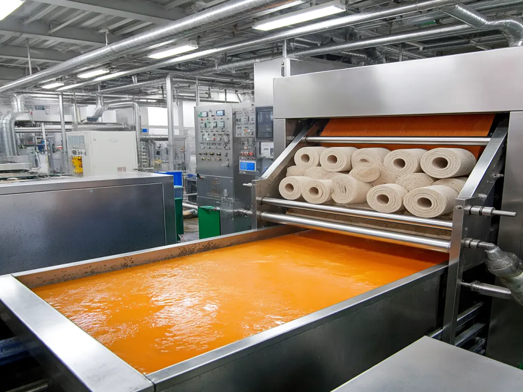 Production line for manufacturing felt filters with rolls of filter material