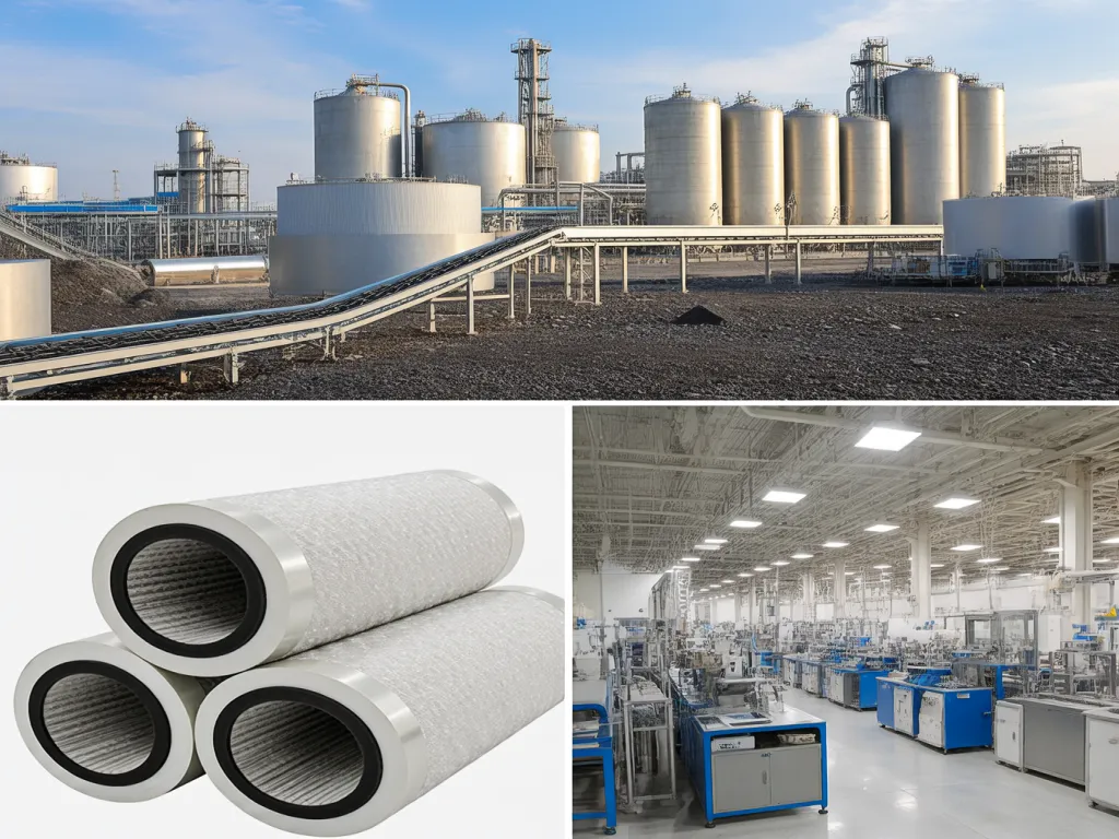 Industrial plant and felt filter materials for separation