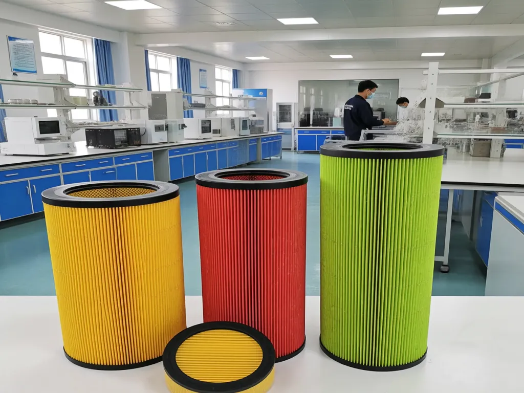 Colored felt filter elements in a laboratory environment