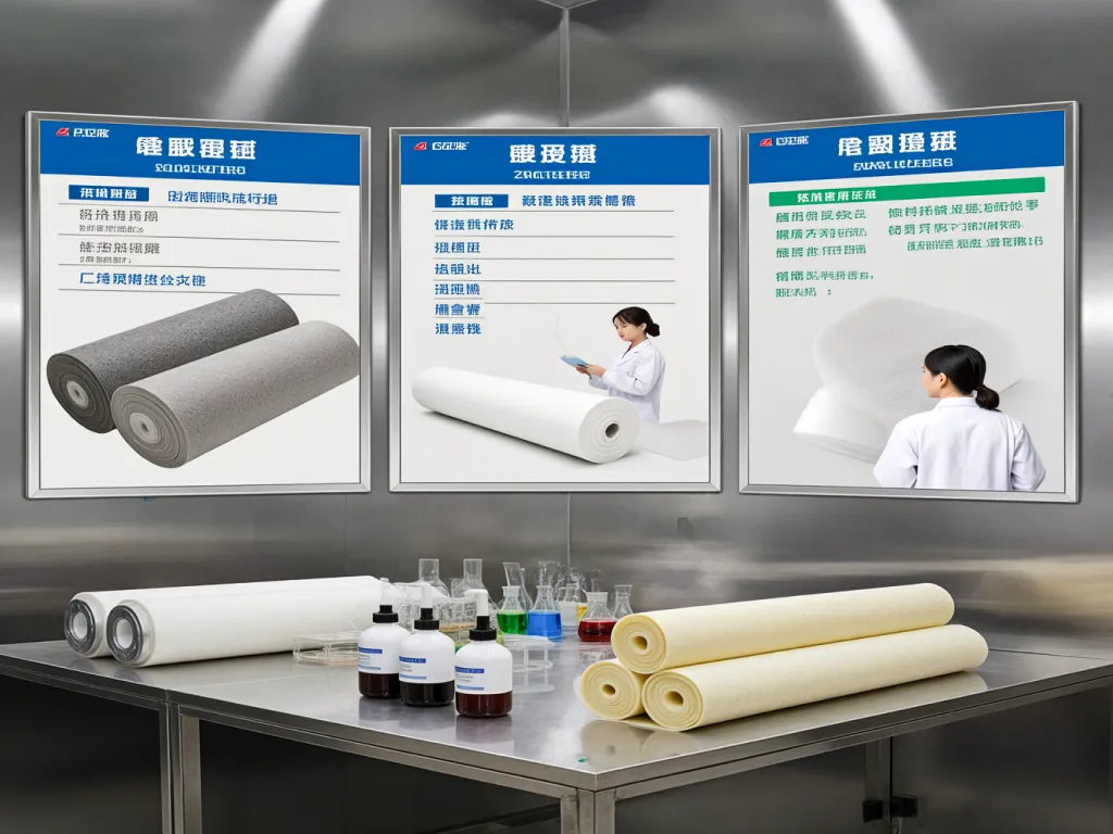 Display of various filter sacks products in a lab setting