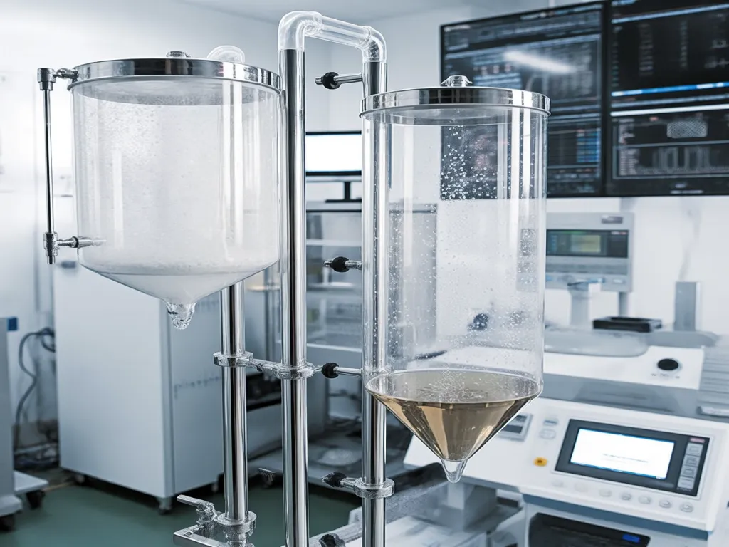 Close-up of filter sacks testing equipment in a laboratory