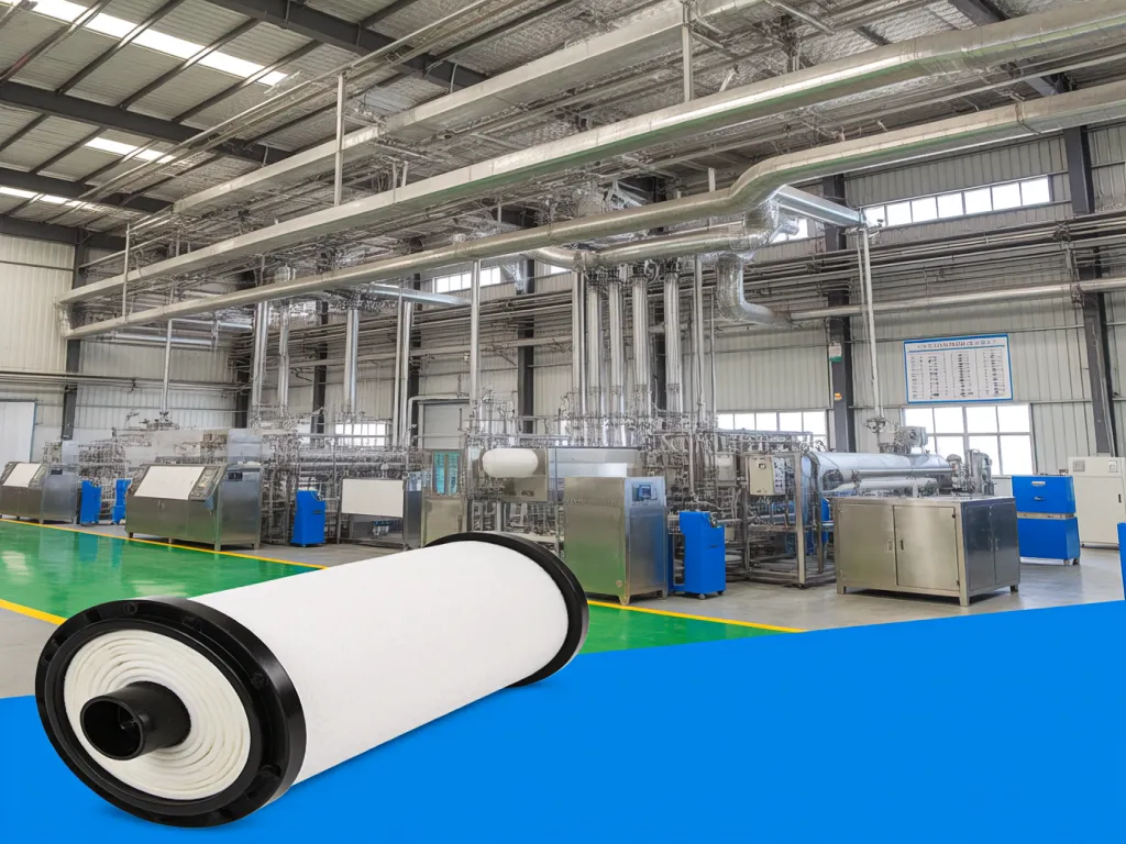 Industrial filter equipment in a modern factory setting