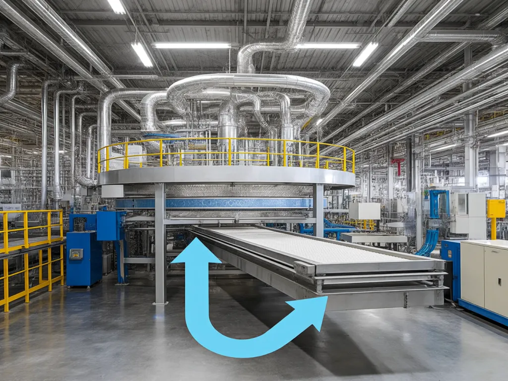 Production line of industrial felt filters in a modern factory