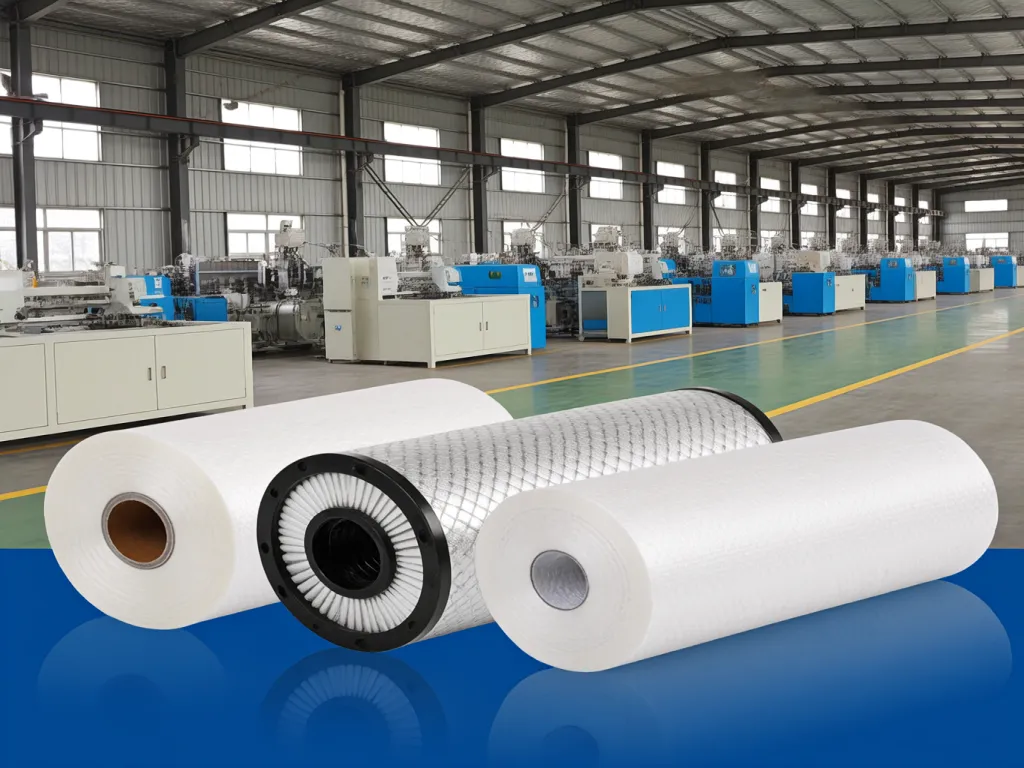 Production line of felt filter socks for industrial processes