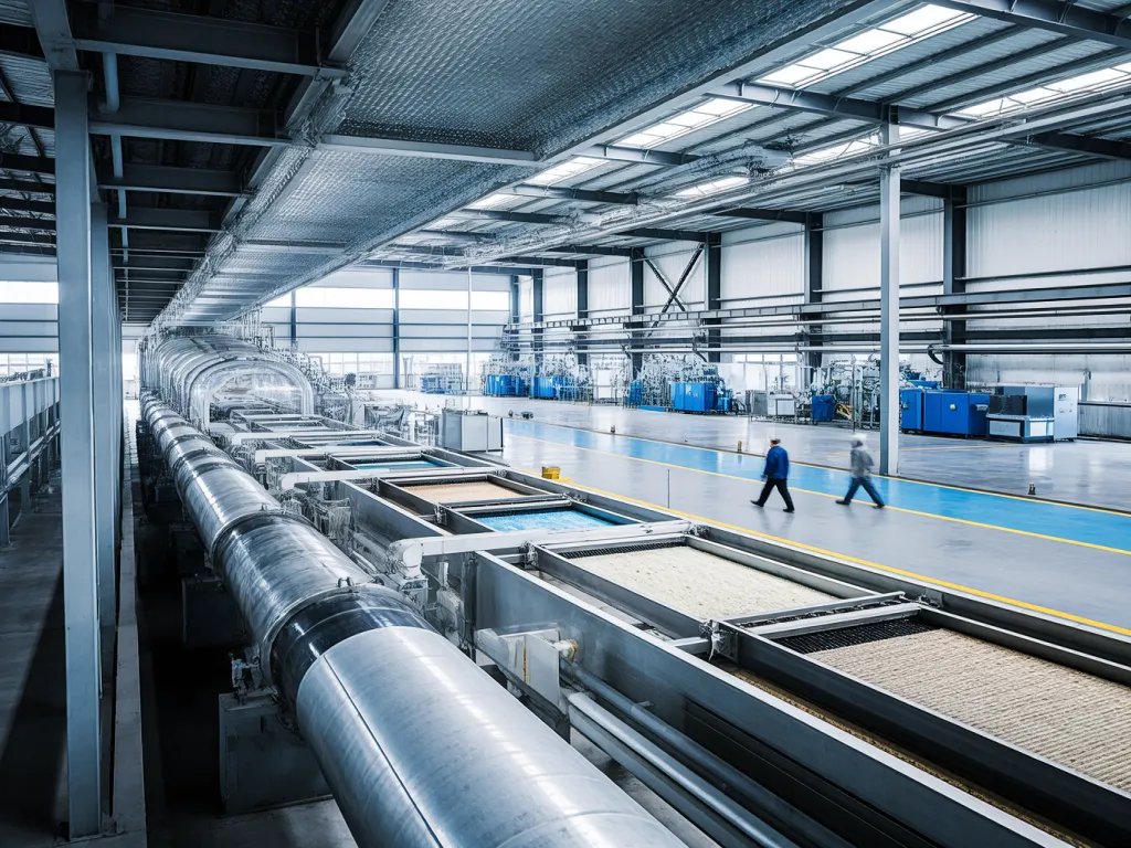Large-scale industrial filtration system on factory floor