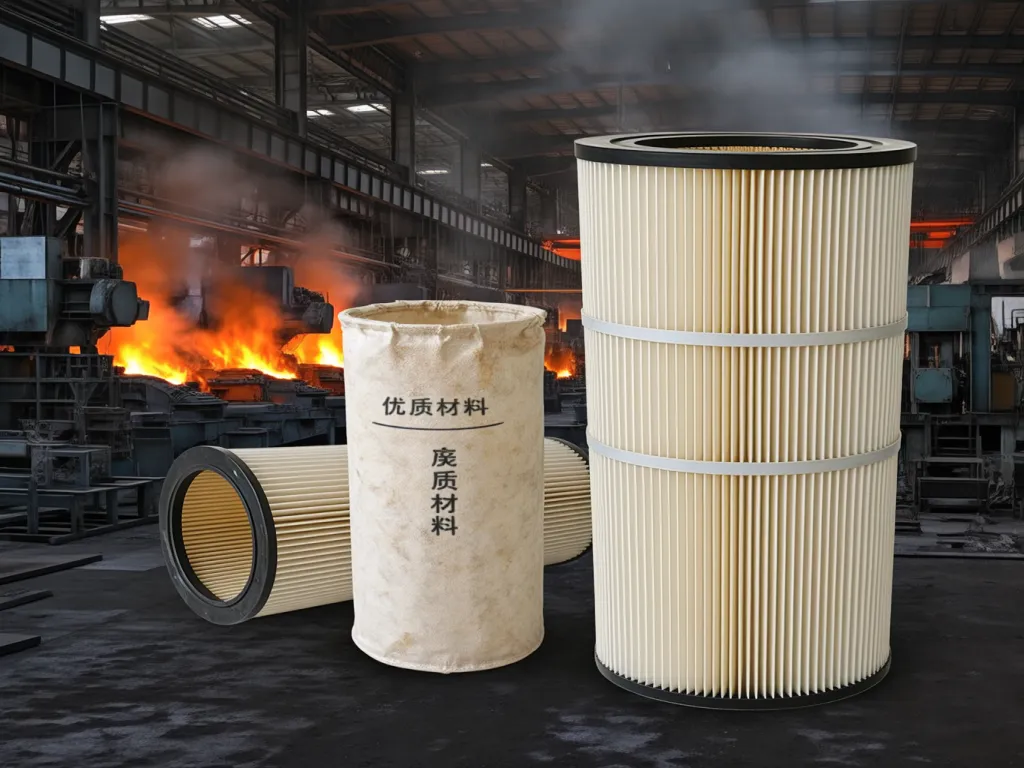 Industrial filter sacks and materials in a factory setting