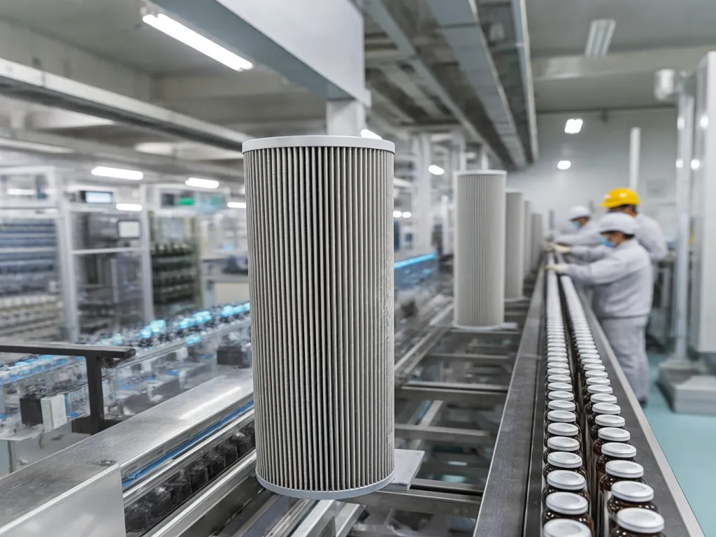 Dust filter in a production line improving dust collection efficiency.