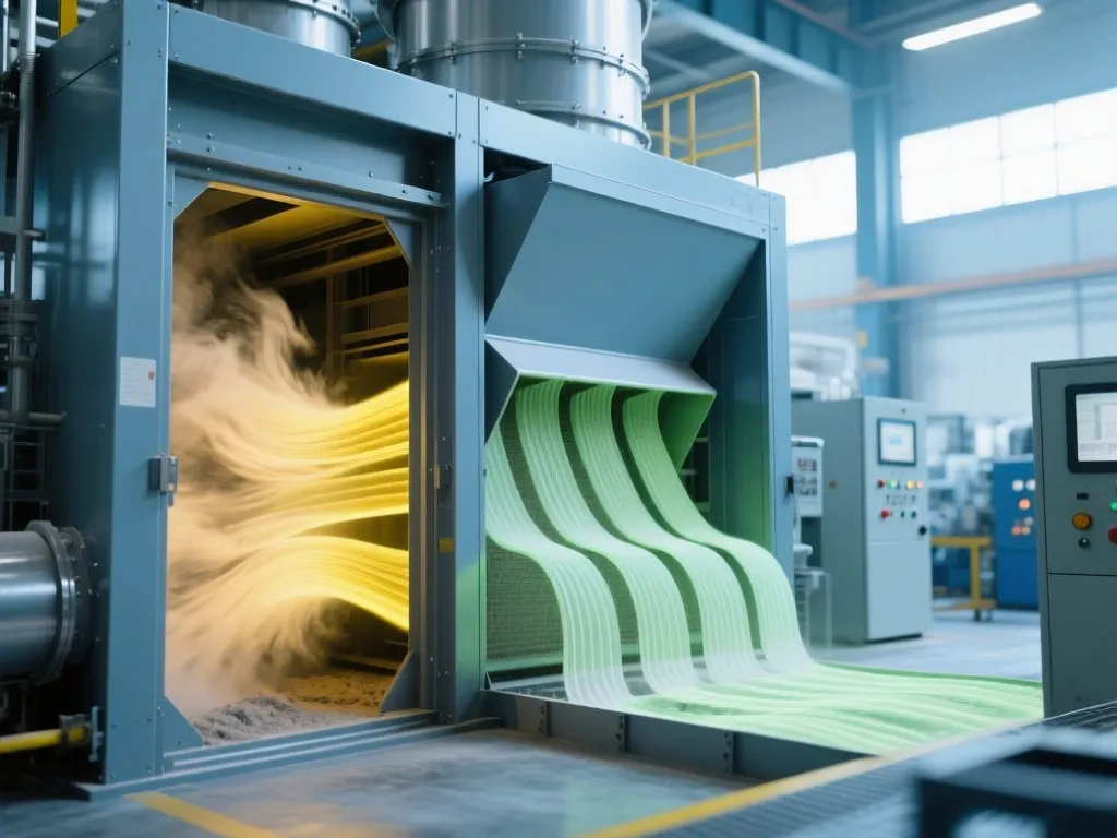 Efficient dust filtration system with clean air output in industry.
